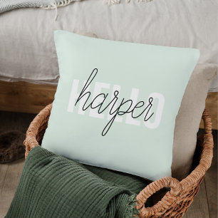 Coussin Modern Pastel Mint Bonjour Et Vous Nom