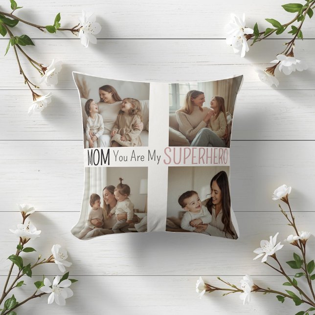 Coussin Modern Personalized Mom Superhero Photo Collage  (Créateur téléchargé)