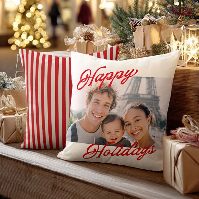 Coussin Modern Photo Happy Holidays Family Keepsake (Créateur téléchargé)