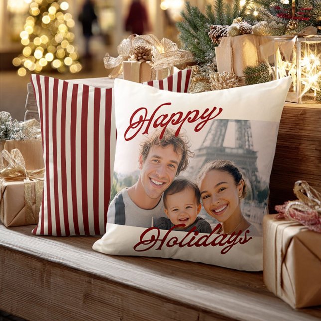 Coussin Modern Photo Happy Holidays Family Keepsake (Créateur téléchargé)