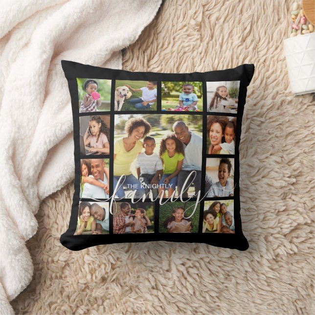 Coussin Modern Script Family 13 Photo Collage Keepsake (Couverture)