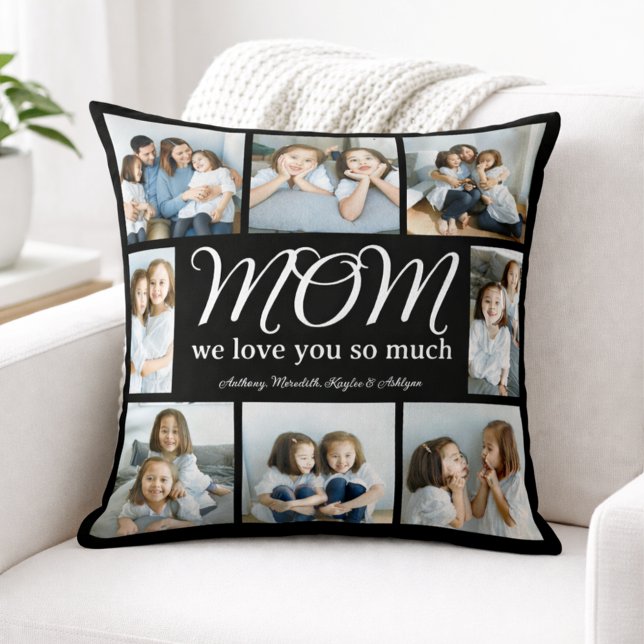 Coussin Modern Script Mom We Love You Photo Collage XO  (Créateur téléchargé)