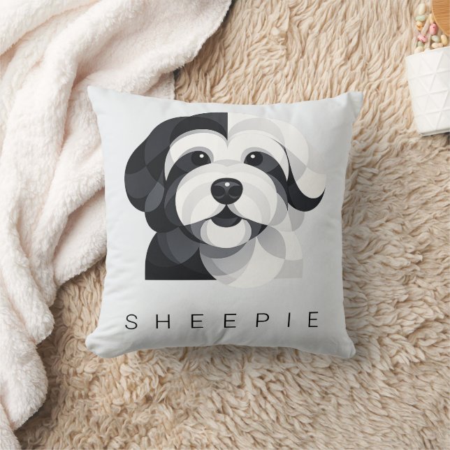 Coussin Modern Sheepadoodle Art - Geometric Black & White  (Couverture)