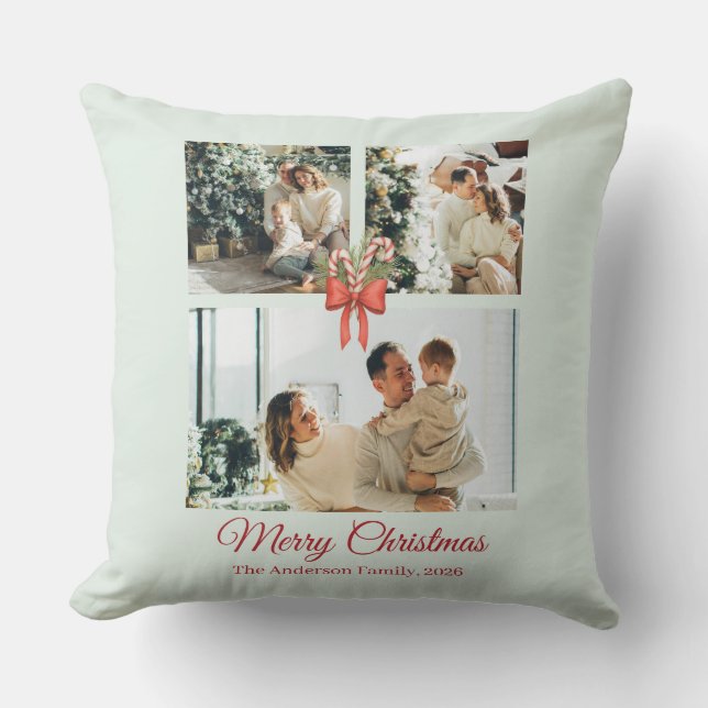 Coussin Modern Three-Photo Holiday Family Collage (Recto)