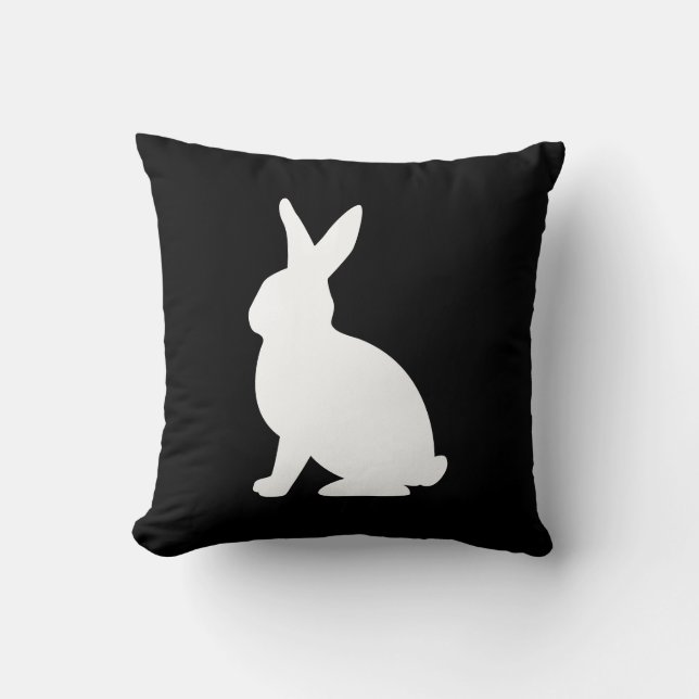 Coussin Modern White Bunny Silhouette On Black Easter (Recto)