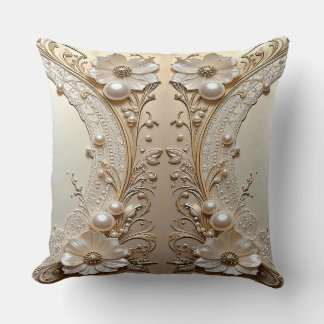 Coussin Modern White Flowers Pearls Throw Pillow