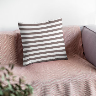 Coussin Modern White Taupe Striped Cotton Throw Pillow