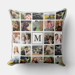 Coussin Moderne 24 Photo Monogramme & Nom de famille
