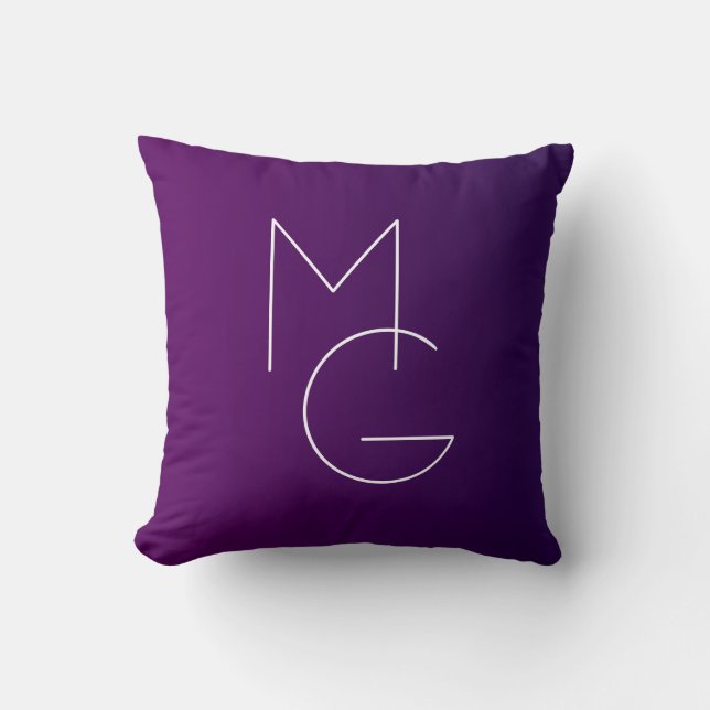 Coussin Moderne 2 Initiales | Ombre Subtile Violet Foncé (Recto)