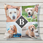Coussin Moderne 4 Photo Collage Monogramme Animaux Amoureu<br><div class="desc">Célébrez vos meilleurs amis et souvenirs préférés avec un Coussin de collection photo Monogramme pour animaux de compagnie personnalisé. Quand vous avez tant de souvenirs et de photos amusants, une seule photo ne suffit pas. Notre Coussin Custom Dog a 4 photos et un centre monogrammed initial pour personnaliser. Ce coussin...</div>