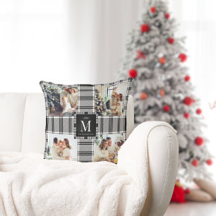 Coussin Moderne 4 Souvenirs photo Noir Blanc Plaid Holiday