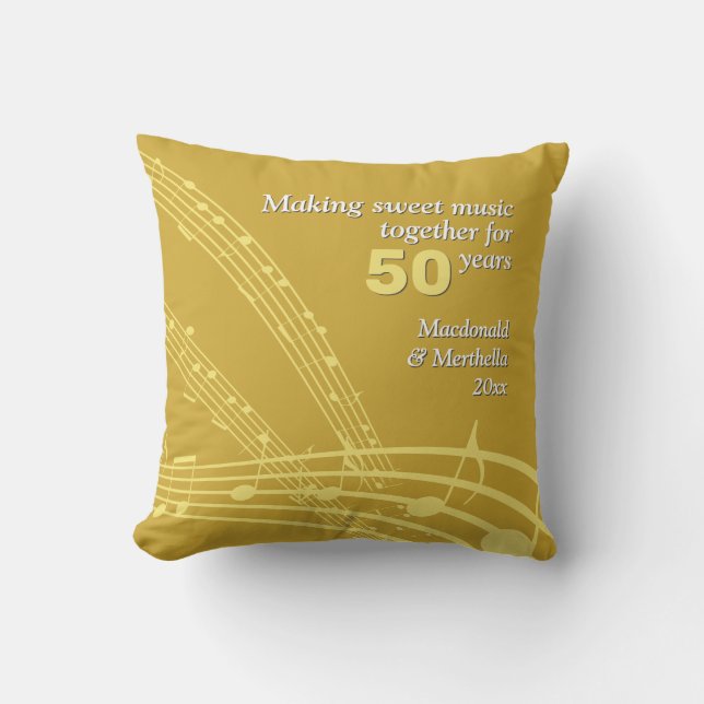 Coussin Moderne | 50e Mariage GOLDEN | Notes de musique (Recto)