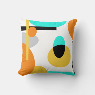 Coussin moderne abstrait audacieux orangé et aqua