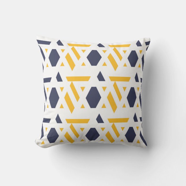Coussin Moderne, abstrait, bleu marine, jaune, blanc motif (Recto)