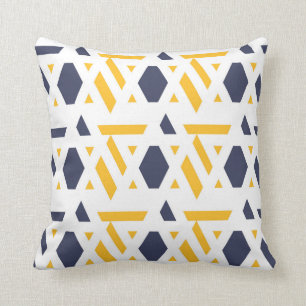 Coussin Moderne, abstrait, bleu marine, jaune, blanc motif