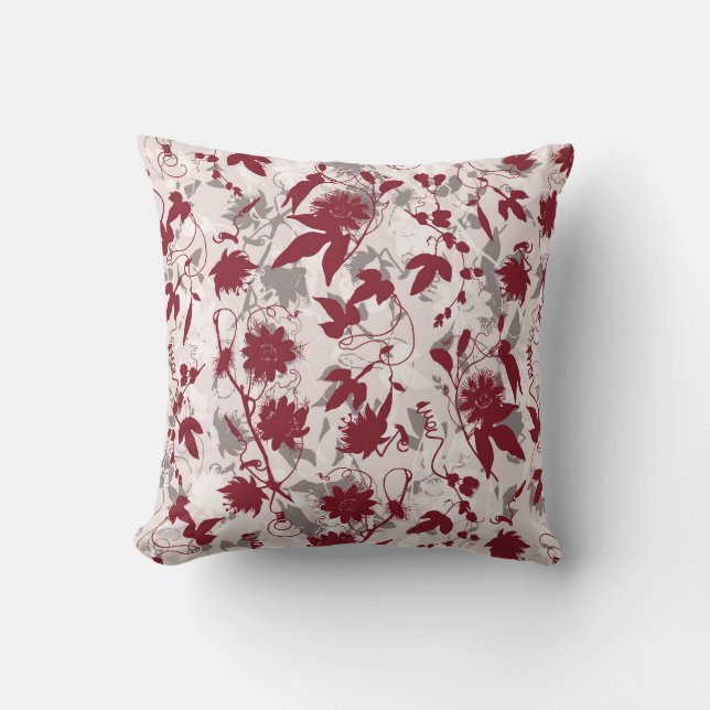 Coussin Moderne Abstrait élégant Gris Bourgogne Floral (Recto)