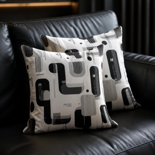 Coussin Moderne Abstrait Géométrique Noir et Blanc (Créateur téléchargé)