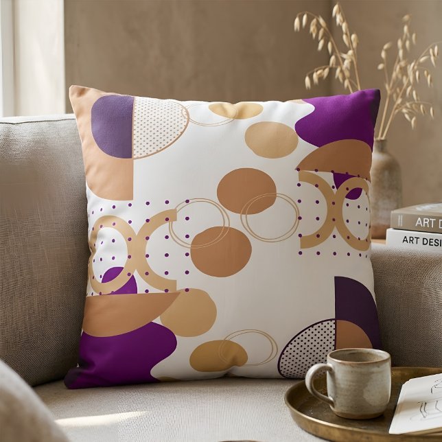 Coussin Moderne Abstrait Géométrique Violet et Ocre Bohème (Créateur téléchargé)