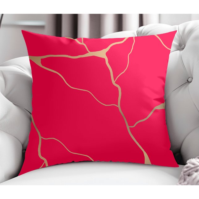 Coussin Moderne Abstrait Gold Vein Design Rouge (Créateur téléchargé)