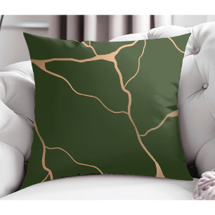 Coussin Moderne Abstrait Gold Vein Design Vert foncé