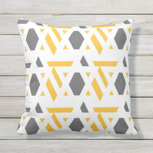Coussin Moderne, abstrait, gris, moutarde jaune, blanc