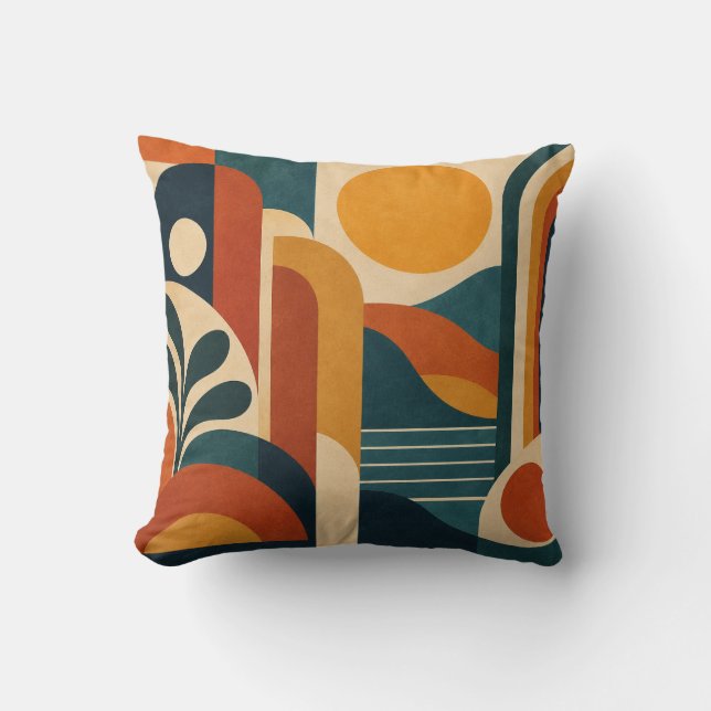 Coussin Moderne Abstrait Milieu de Siècle Soleil et Arches (Recto)