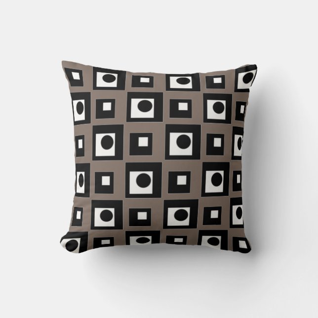 Coussin Moderne Abstrait Noir Chanceux Beige & Blanc (Recto)