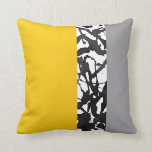 Coussin Moderne abstrait noir et blanc gris jaune
