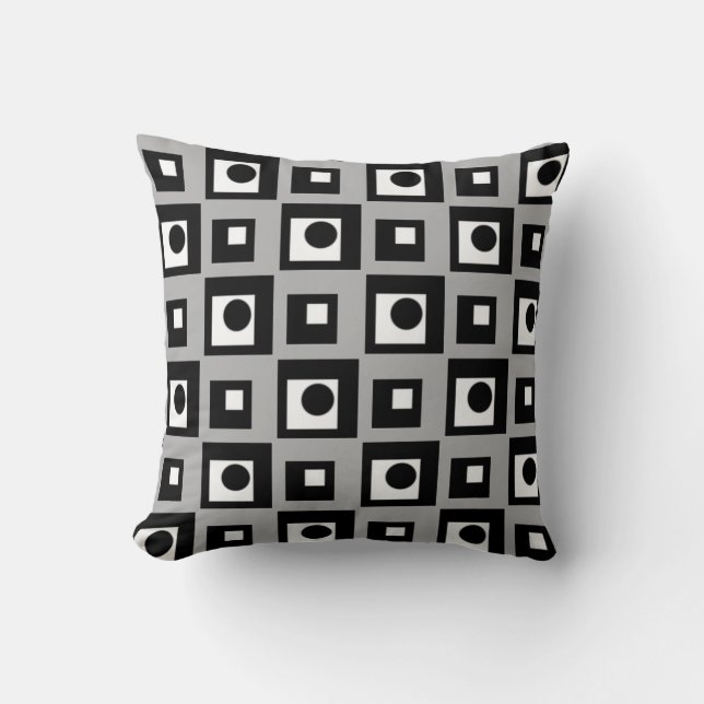 Coussin Moderne Abstrait Noir Gris & Blanc (Recto)