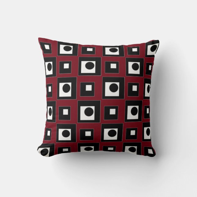 Coussin Moderne Abstrait Noir Rouge et Blanc (Recto)