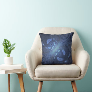 Coussin Moderne Abstrait tendance Dusk Blue Fractal Art