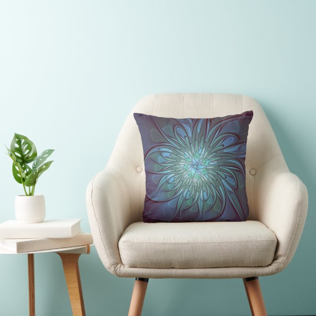 Coussin Moderne Abstrait tendance Fleur bleue Fractal Art (Chaise)