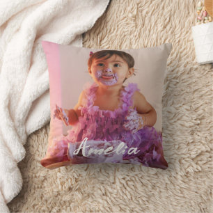 Coussin Moderne Anniversaire Personnalisé avec Photo
