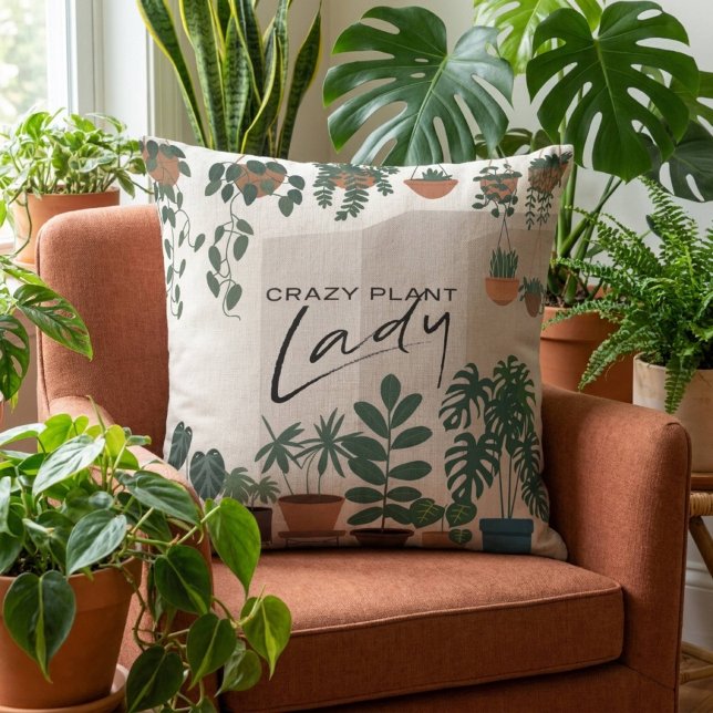 Coussin Moderne aquarelle Maison Plante folle Plante d'int (Créateur téléchargé)