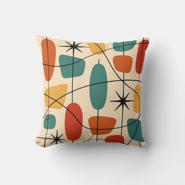 Coussin Moderne Atomique Abstrait du Milieu du Siècle (Recto)
