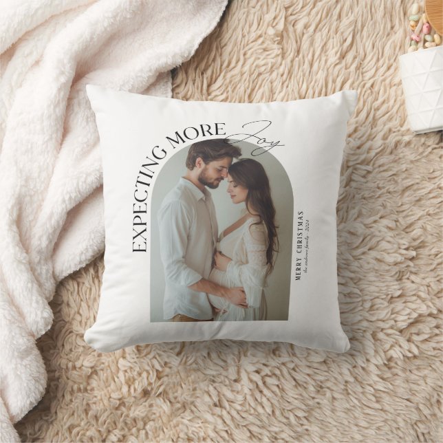 Coussin Moderne Attend avec Plus de Joie Bébé Photo Noël (Couverture)