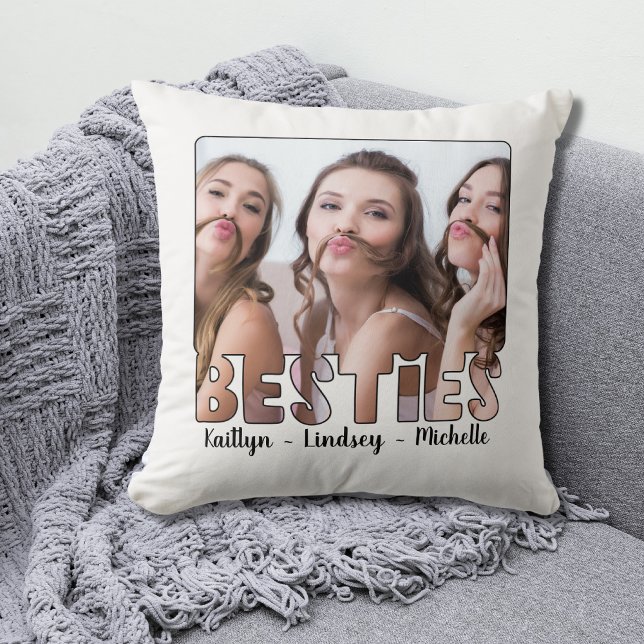 Coussin Moderne BESTIES Amis Typographie Noms de photo Tho (Créateur téléchargé)