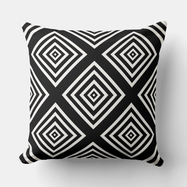 Coussin moderne blanc et noir géométrique (Recto)