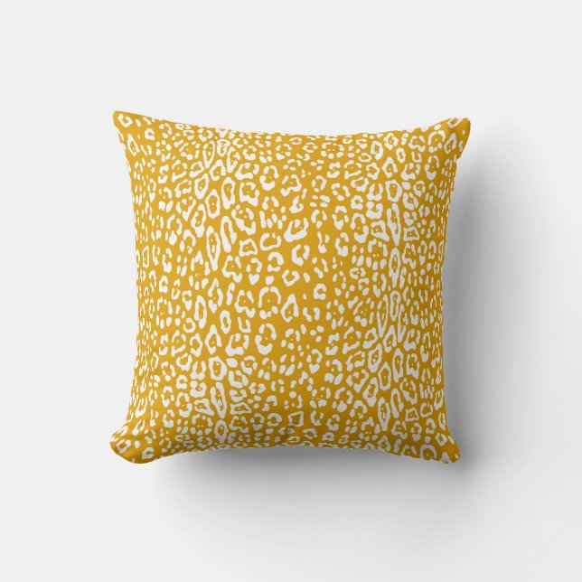 Coussin Moderne, blanc, jaune moutarde, poster de animal (Recto)