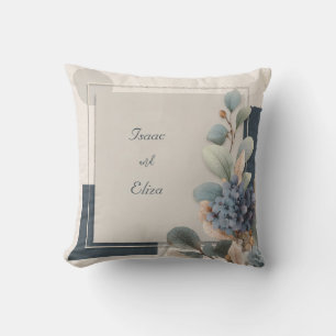Coussin Moderne Blue Hydrangea Botanique Mariage géométriq