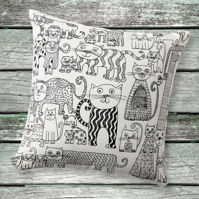 Coussin Moderne Bohème Motif Chats Noir et Blanc (Créateur téléchargé)