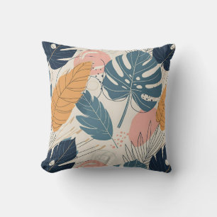 Coussin Moderne Boho Feuilles Tropicales Abstraites