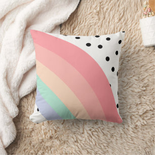 Coussin Moderne Boho Pastel Arc-en-ciel et Noir à pois