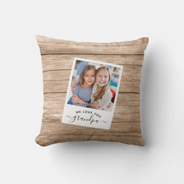 Coussin Moderne Bois Rustique Nous vous aimons Papi Photo (Recto)
