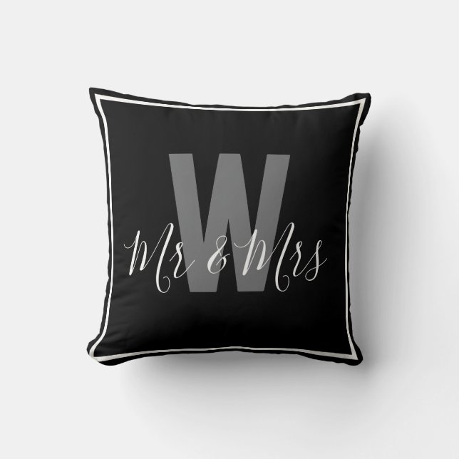Coussin Moderne Bordure Monogramme Noir Blanc Monsieur Mad (Recto)