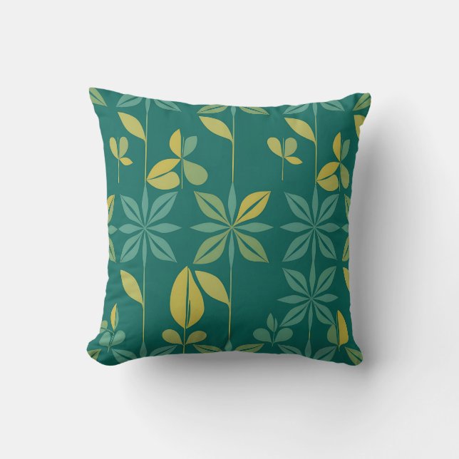Coussin Moderne Botanique Géométrique Feuille de Teal de M (Recto)