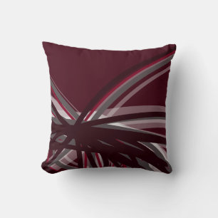 Coussin Moderne Bourgogne & Gris Artistique Abstrait