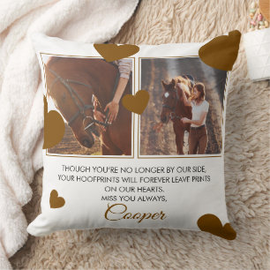 Coussin Moderne Brown Hearts Horse Memorial Deux photos