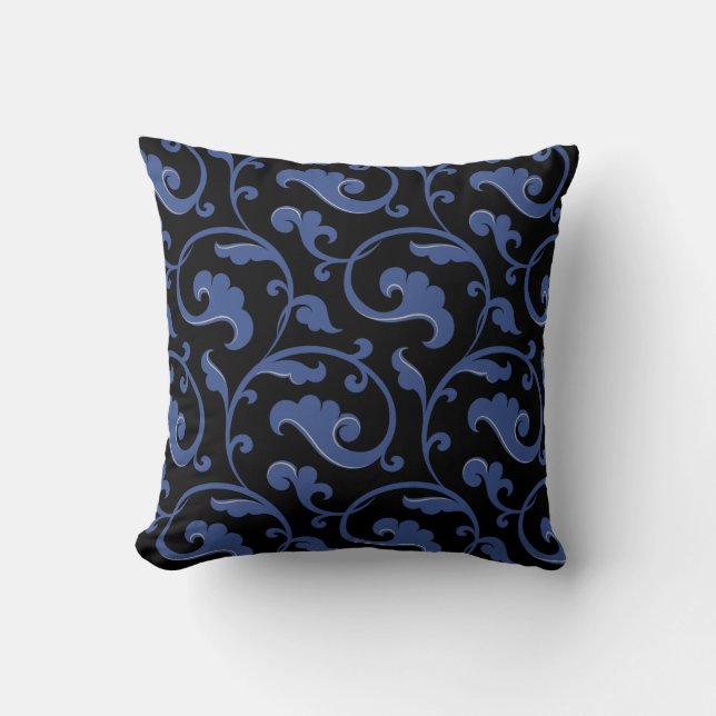 Coussin moderne chic, bleu et noir (Recto)