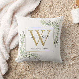 Coussin Moderne Chic de verdure Monogramme Or